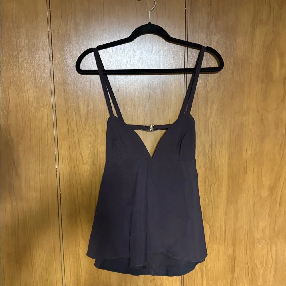 NWT Mango structured open back peplum hem top in chocolate